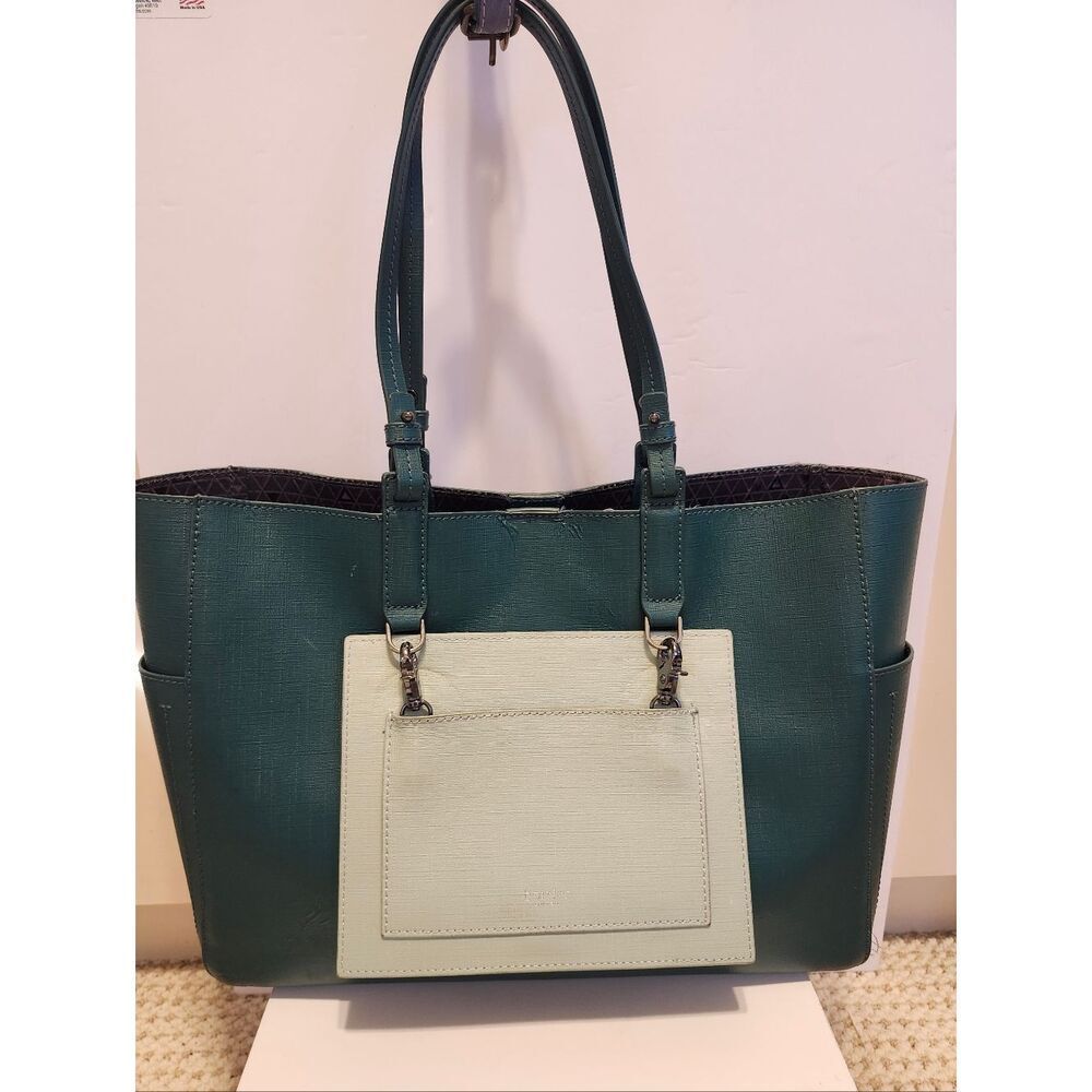 Botkier "Park Slope" Green Colorblock Leather Structured Tote Bag Ret. $248